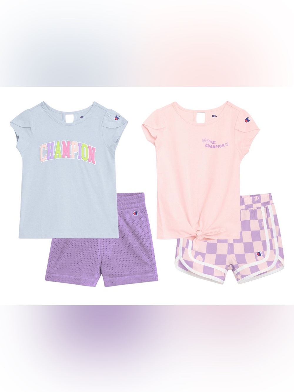NWT Champion 4PC Girls' Pastel Tee & Shorts Set - Light Blue, Pink, Lavender 4T